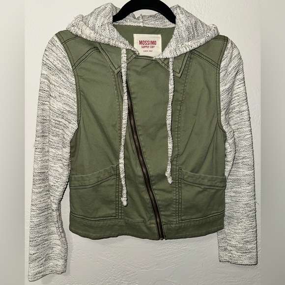 Mossimo Supply Co. Jackets & Blazers - Mossimo Supply Co. Military Green Diagonal Zip Up Denim Body With Cotton Sleeves